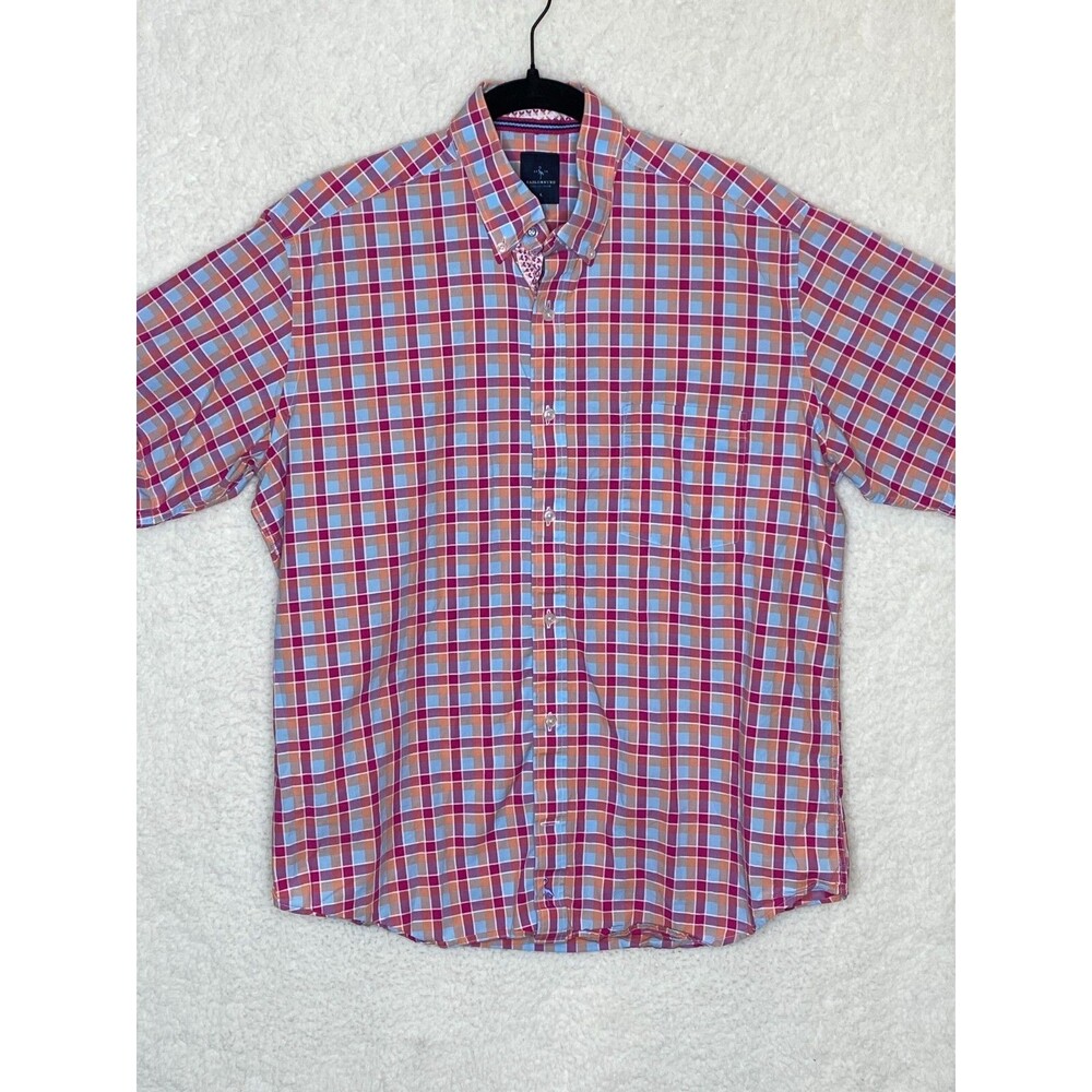 Tailorbyrd Shirt Mens‎ Large Pink Plaid Short Sleeve Button Up Preppy Casual